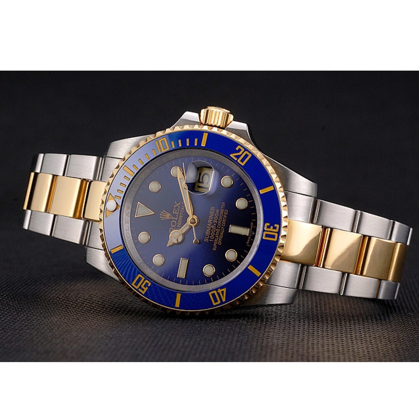 Rolex copies cheap Bezel Submariner Two Blue And Gold Tone Dial Steel Bracelet Rolex Swiss 0805